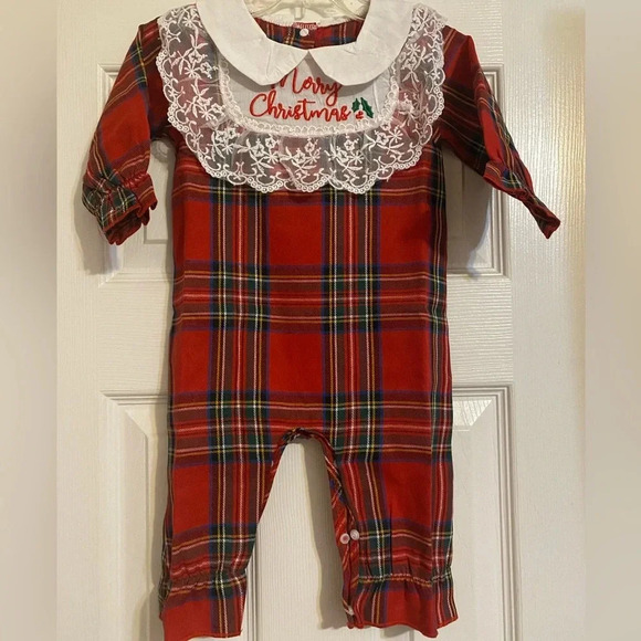 New Christmas Tartan Plaid Romper - Picture 1 of 8